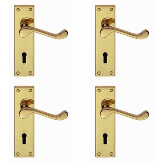 Loops 4x PAIR Victorian Scroll Handle on Lock Backplate 150 x 43mm Polished Brass in Metallics