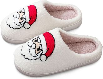 Generic Winter Christmas Slippers Women Men Super Cute Santa Claus Reindeer Prints Furry House Shoes Fall Warm Comfortable Plush Fleece Lined Ladies Slippers 