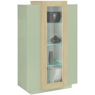 Dmora Vetrina Severino, Mobile Espositore 7 Ripiani, 3 Ante Made in Italy, 10 Vani, 80x38x120.5h cm Verde