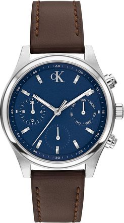 Calvin Klein Mens Monogram Chronograph Leather Strap Watch - Blue - OS