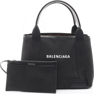 Balenciaga Black Canvas Leather Handbag Tote Bag (Pre-Owned)