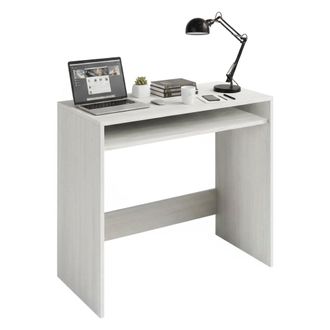 Dmora Escritorio Dmachi, Escritorio Lineal Con Balda Fija, Mesa De Estudio U Oficina Para Pc, 79x43h87 Cm, Efecto Madera Blanca - Dmora