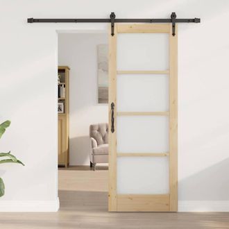 Berkfield Home Sliding Door with Hardware Set 73.5x198.5 cm Solid Wood Pine in Brown