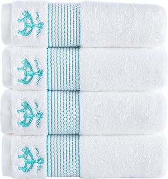 Brooks Brothers 4-Piece Robe Stripe Cotton Towel Set in White/Sea Glass at Nordstrom Rack, Size Hand Towel