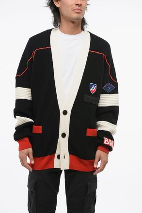 Balmain Cardigan in Lana Vergine con Dettagli a Contrasto Balmain