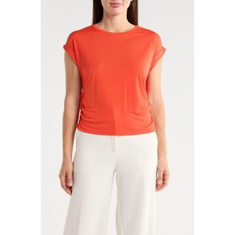 T Tahari Cuffed Short Sleeve Ruched T-Shirt in Bright Poppy at Nordstrom Rack, Size X-Large