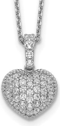 Diamond2Deal Sterling Silver 40 Stone Heart Cubic Zirconia Necklace 16 with 2 inch Ext