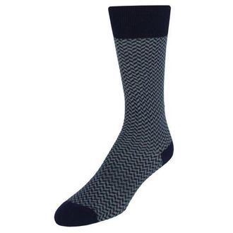 Trafalgar Store Holden Herringbone Mid-Calf Pima Cotton Socks in Navy Blue And Grey Herrinbone at Nordstrom