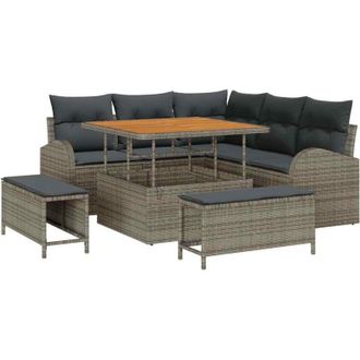 vidaXL Conjunto De Sof&aacute; De Jard&iacute;n Con Coj&iacute;n Con Almohada 8 Pcs Gris Vidaxl