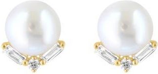 Effy Freshwater Pearl & Diamond Stud Earrings in White at Nordstrom Rack