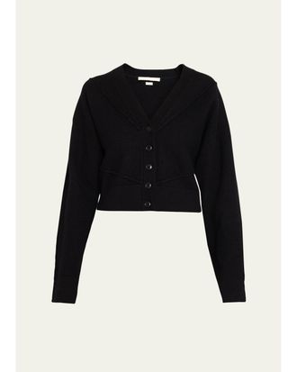 Jason Wu Sculptural Merino Wool Crop V-Neck Cardigan