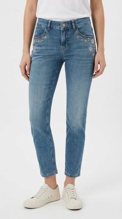MAC Broeken Slim-fit-Jeans MAC RICH SLIM 7/8 flower, Damen, Gr. 40, L&auml;nge 29, light random washed, Denim/Jeans, Obermaterial: 88% Baumwolle, 9% Elastomultiester, 