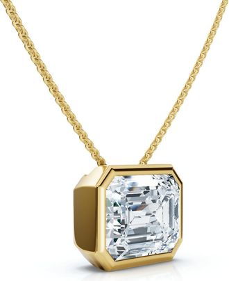 Pompeii3 2Ct Solitaire Bezel Emerald Diamond East West Pendant 14k Gold Necklace Lab Grown Size: Small