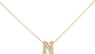 House of Brilliance Yellow Gold Vermeil.925 Sterling Silver Diamond Accent A-Z Initial Bubble Pendant Necklace