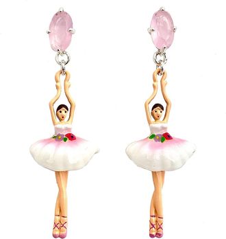Les N&eacute;r&eacute;ides Pas De Deux Light Pink Ballerina And Stone Stud Earrings