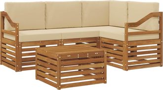vidaXL Conjunto De Sof&aacute;s De Exterior 5 Uds. Natural Y Beige Poli&eacute;ster Vidaxl