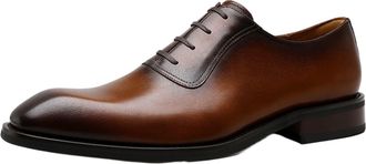 Generic Dress Formal Shoes for Men Lace Up Square Burnished Toe Calfskin Anti-Slip Resistant Non Slip Block Heel Rubber Sole Classic(Brown,5.5 UK)