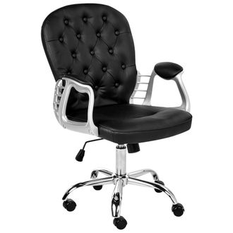 Beliani Silla De Oficina Reclinable De Piel Sint&eacute;tica Negro Plateado Giratorio Princess