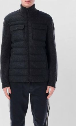 Moncler high collar quilted cardigan jacket front pockets