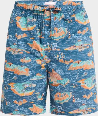 Derek Rose Mens Ledbury Seascape Cotton Lounge Shorts