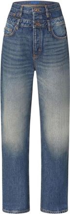 HUGO BOSS High-waist Straight Jeans met Wijde Zoom - Dames - Regular Fit Jeans - Blauw - W29 L32 - Katoen - Jeans
