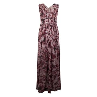 Alberta Ferretti Kleedjes, Dames, Veelkleurig, S, Lange Jurk met Bloemendruk en V-hals