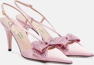 Valentino Garavani Bowow 85 embellished satin slingback pumps