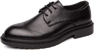 Generic Dress Formal Shoes for Men Lace Up Wing Tip Brogue Derby Shoes Faux Leather Block Heel Non Slip Resistant Low Top Classic(Black,8.5 UK)