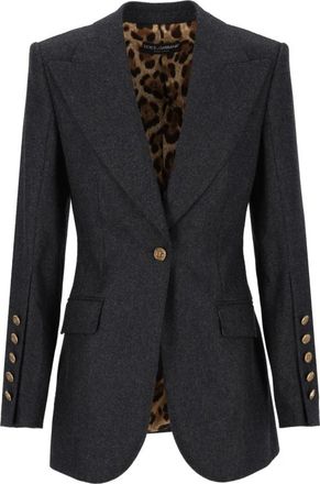 Dolce & Gabbana Turlington Single-Breasted Jacket - Dames - Blazers - Grijs - S - Wol - Jassen