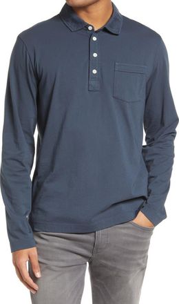 Billy Reid Pensacola Long Sleeve Organic Cotton Pocket Polo in Navy at Nordstrom, Size X-Large