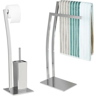 Relaxdays 2 Elementi, Set da Bagno, Portasciugamani a 2 Braccia, Portarotolo, Portascopini, in Acciaio Inox, Look Moderno, Argento