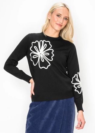 YAL New York Black Sweater with White Flower Detail
