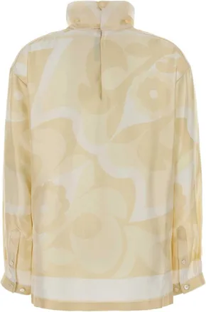 Carven Daisy-Print Silk Shirt - Beige