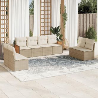 vidaXL Vidaxl - Juego De Sof&aacute;s De Jard&iacute;n Con Cojines Beige 8 Pzas Rat&aacute;n Pe