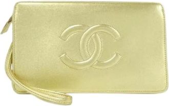 Chanel Pre-owned Clutches, female, Yellow, Size: ONE SIZE Pre-owned Vintage Lambskin Clutch