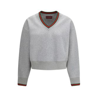 Gucci Hoodies & sweatvesten, Dames, Grijs, S, Katoen, Katoenen sweatshirt met geribbelde manchetten en zoom