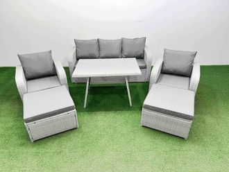 Fimous Reclining Chair 3 Seat Sofa Sets Garden Furniture Sets Light Grey
