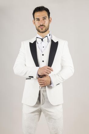 TruClothing Mens White 3 Piece Velvet Wedding Tuxedo Formal Suit - Size 44 (Chest) 38 (Waist)