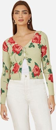 Yumi Long Sleeve V-Neck Tie Front Cardigan in Green at Nordstrom, Size Medium