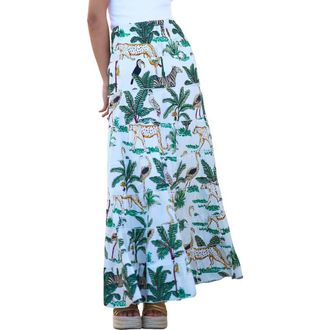 Yumi Animal Print Cotton Tiered Maxi Skirt in White at Nordstrom, Size Medium