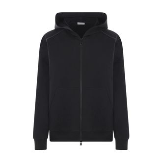 Brunello Cucinelli Black Hooded Jumper with Monile Embroidery - female - Brunello Cucinelli - Zip-throughs - Black - M - Sweatshirts & Hoodies
