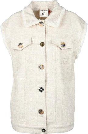 Semicouture Textured Beige Vest with Classic Collar