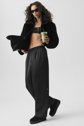 Alo | Satin High-Waist Smooth Talker Pants (Regular) in Black, Size: Medium