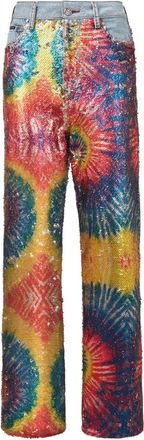 Philipp Plein Denim Super Loose Fit Paillettes Tie Dye - Dames - Wijde Broeken - Veelkleurig - W26 - Denim - Broeken