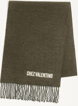 Valentino Garavani Sciarpa Con Ricamo Chez Valentino In Lana Uomo VERDE MILITARE UNI