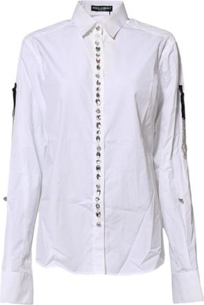 Dolce & Gabbana White Crystal Embellished Collared Shirt Womens Top (Pre-Owned)