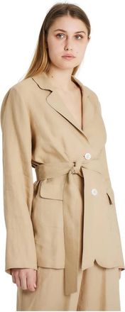 Giorgio Grati Linnen Jas met Riem -50 - Dames - Zomerjassen - Beige - 2XL - Linnen - Jassen
