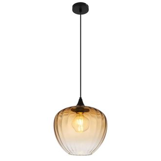 Netlighting Sander Dome Pendant Ceiling Light Matt Black Amber Glass Shade 1x E27