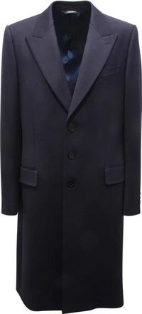 Dolce & Gabbana Wollen jas met knoopsluiting - Heren - Mantel - Blauw - XL - Wol - Jassen