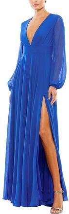 Mac Duggal V-Neck Illusion Chiffon Gown